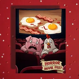 Halloween Card Pig Chicken Horror Movie Bacon Eggs Card Spooky Humor Card Halloween Greeting Card
