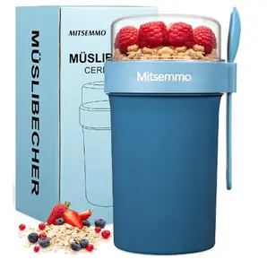 Yogurt Parfait Cups With Lids and Spoons,Breakfast On The Go,Portable Cereal Container To Go,Travel Cereal Bowl and Milk Container,Overnight Oats Meal Prep Containers & Salad Dressing/Granola Holder