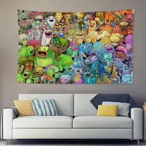 Game My S-Singing Cute M-Monsters Tapestry Background Hanging Cloth Bedroom Tapestry Room Decor Aesthetic Tapestry Wall Party