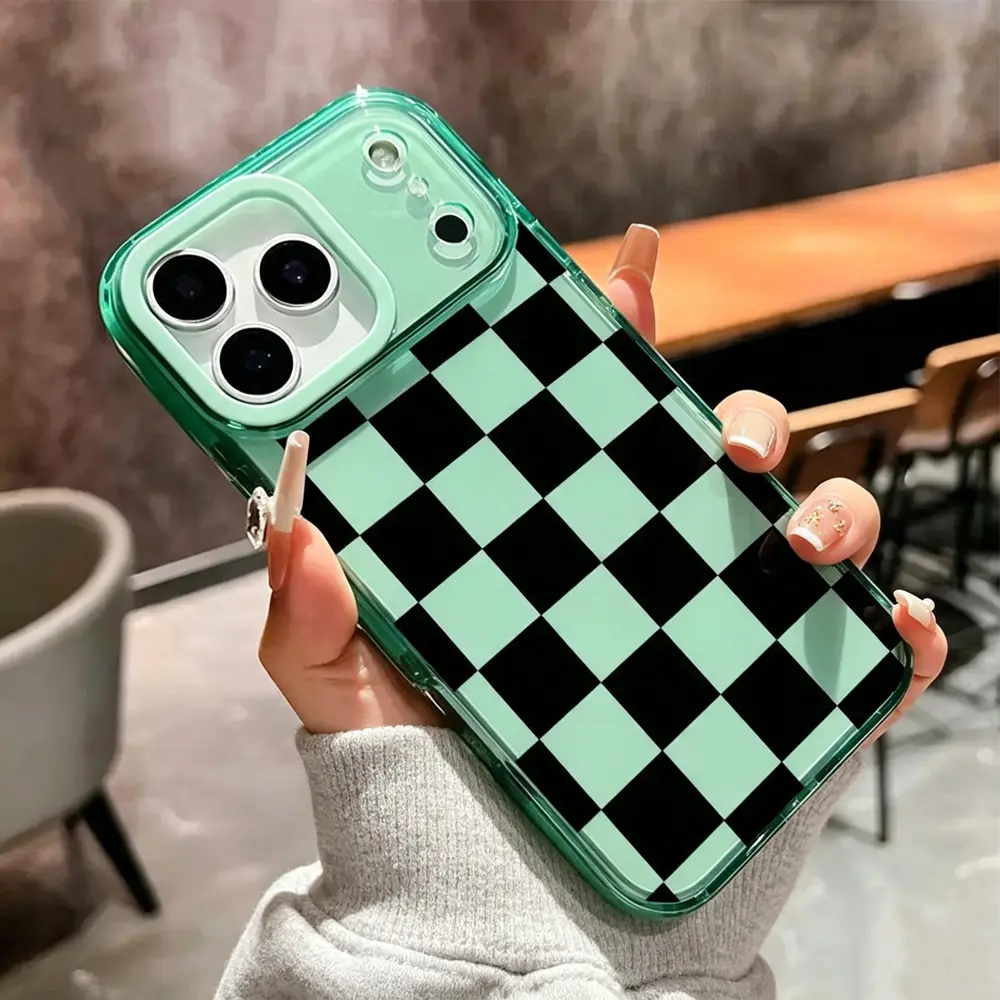 Black Checkered Pattern Phone Case iPhone 17 Pro Max Air 16 Plus 15 14 13 12 11 Non Slip TPU Soft Shell Non-Yellowing Shockproof Clear Slim Protective Softcase Rugged Durable Back Cover Advanced Fashion Gift
