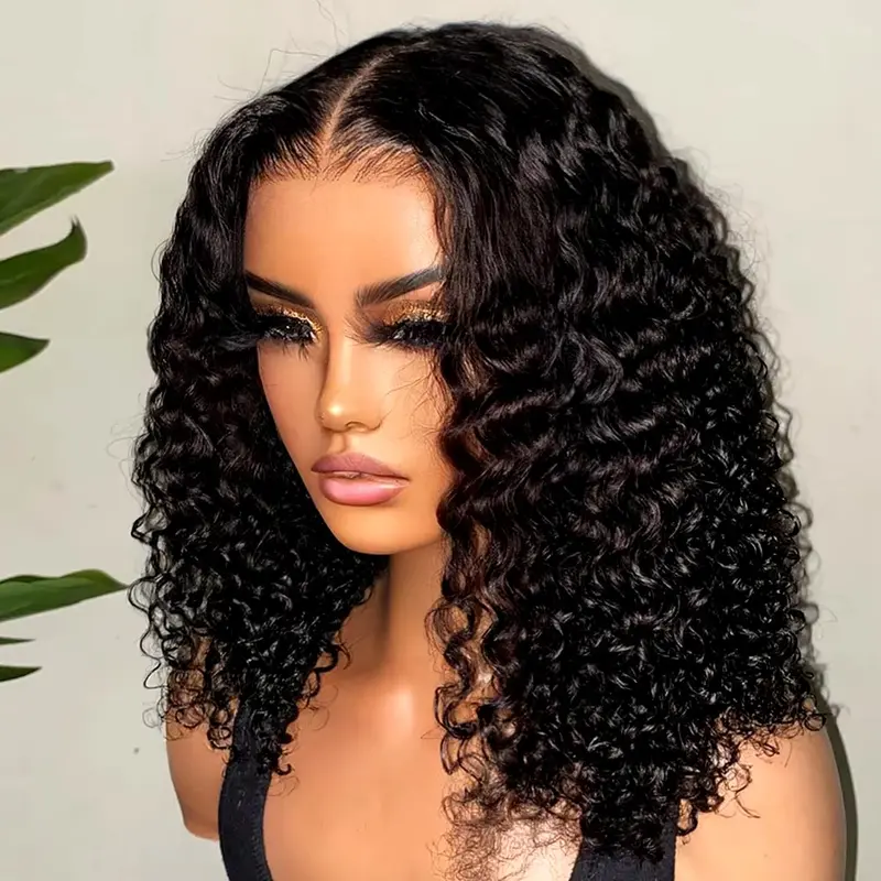 Short Bob Glueless Wigs Ready To Wear Deep Wave Curly Wigs Human Hair Wet and Wave 6x4 HD Lace Closure Wig For Women Pre Plucked 180%