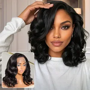 New Layered Body Wave Bob Wigs 180%13x4 HD Lace Front Human Hair Wigs Free Middle Side Part Bob Wigs Natural Look