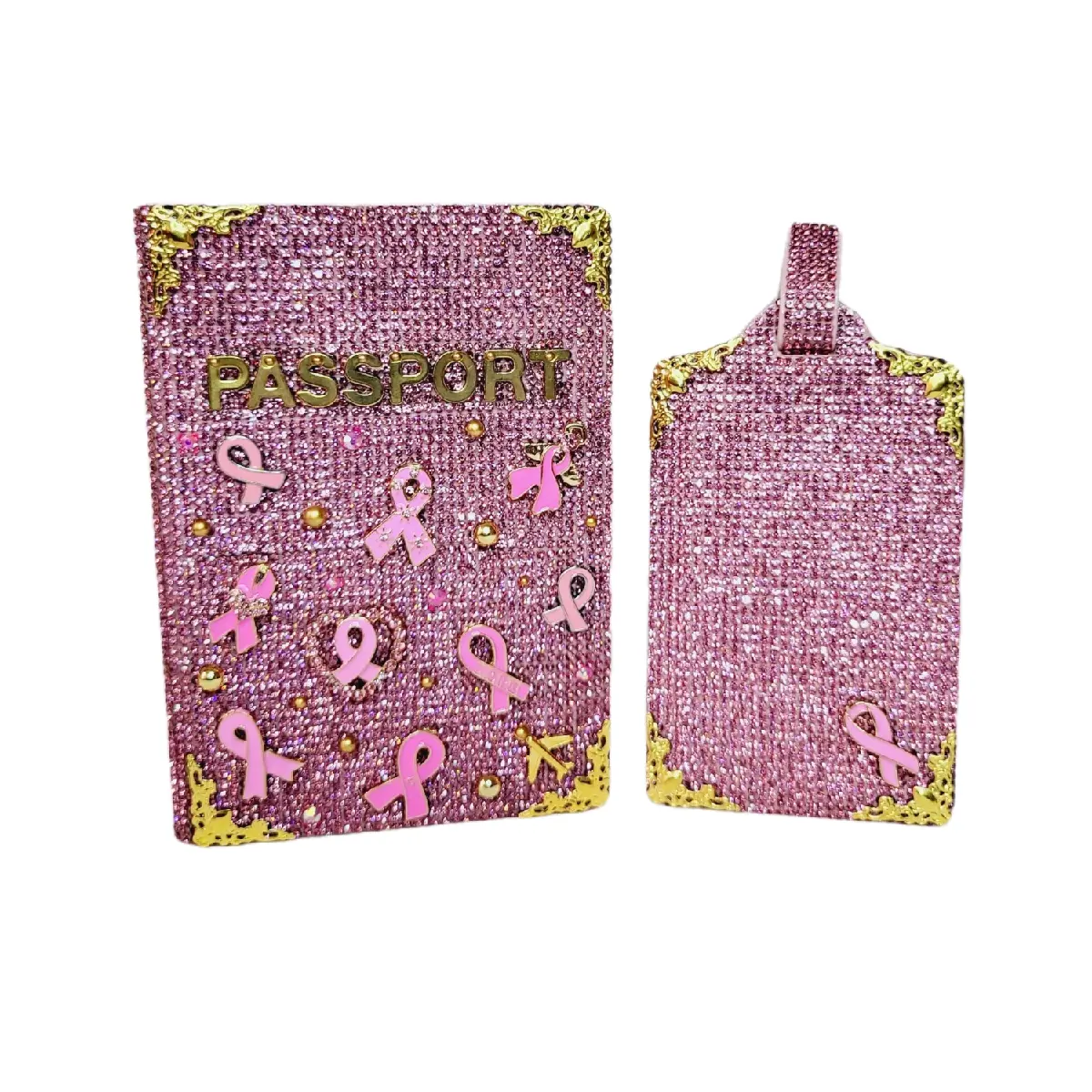 Bling Glam Breast Cancer Awareness Passport Cover set