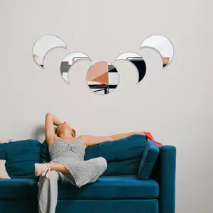 5 Pcs Acrylic Mirror Wall Stickers Removable Round Wall Decal Circle Mirror Tiles for Home Bathroom Living Room Bedroom TV Background Decor