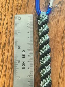5"(13cm) 3-string Artisan Handwoven Helix Spiral Paracord Collectible Keychain – Black & Green with White accents