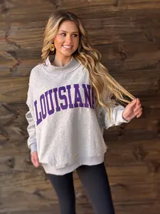 LOUISIANA/ TIGERS Reversible Mock Neck Sweatshirt Oversized Long Sleeve Cozy Fleece Drop Shoulders Perfect for Layering