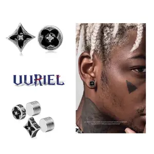 UURiel Men's Retro Stainless Steel Magnetic Stud Earrings - No-Punch Casual Fashionable Jewelry Accessories Gift