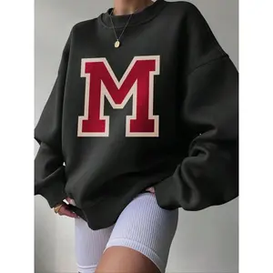 Women's Letter Print Drop Shoulder Sweatshirt, Casual Long Sleeve Round Neck Pullover for Fall & Winter, Ladies Clothes for Daily Wear Womenswear Hoodie