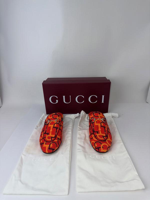 Gucci Princetown Horsebit Print Loafer Mules Slide Shoes Size 7.5
