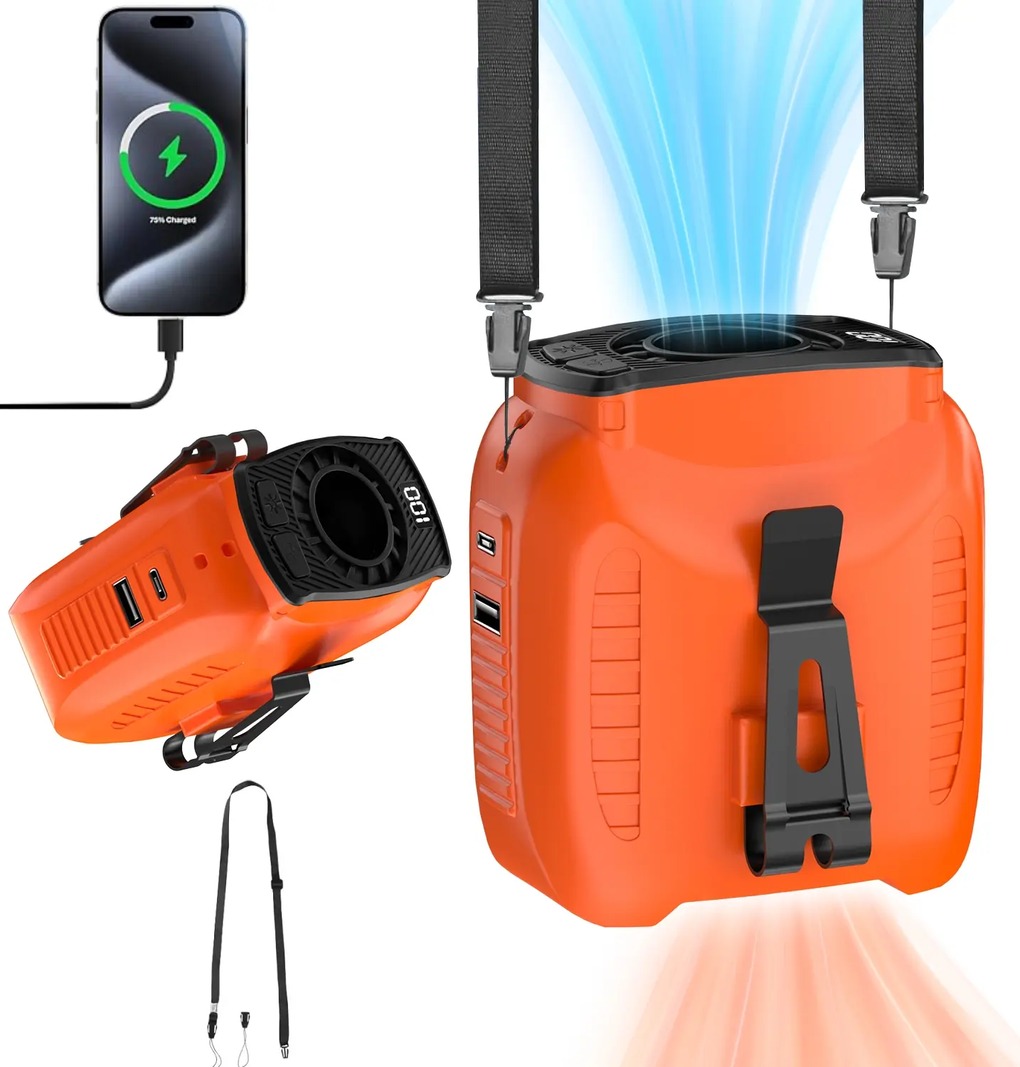 Portable Fan 10000mAh Rechargeable, Mini Waist Fan, Working Time Up to 24 Hours, 5 Speeds 5100RPM Strong Wind Wearable Personal Clip-On Fan Belt Fan for Outdoor, Construction Site, Farm, Travel, Fishing,ventilador recargable