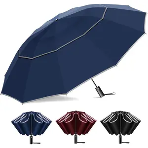 54 Inch Inverted Golf Umbrella for Rain, Automatic Windproof 12 Ribs Double Canopy Vented Reverse Folding Umbrella for Travel, UPF 50+ Compact Portable Upside Down Reflective Large Umbrellas