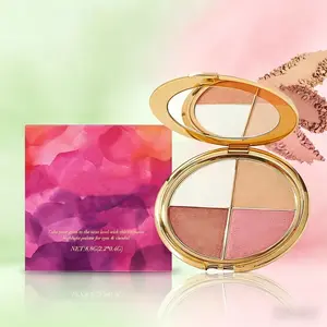 Beauty cosmetics eyeshadow and blush palette, EELHOE four-sided facial highlighter "Glow", multi-functional contour blush and glossy powder, containing mica and silica, long-lasting and smooth texture beauty set.