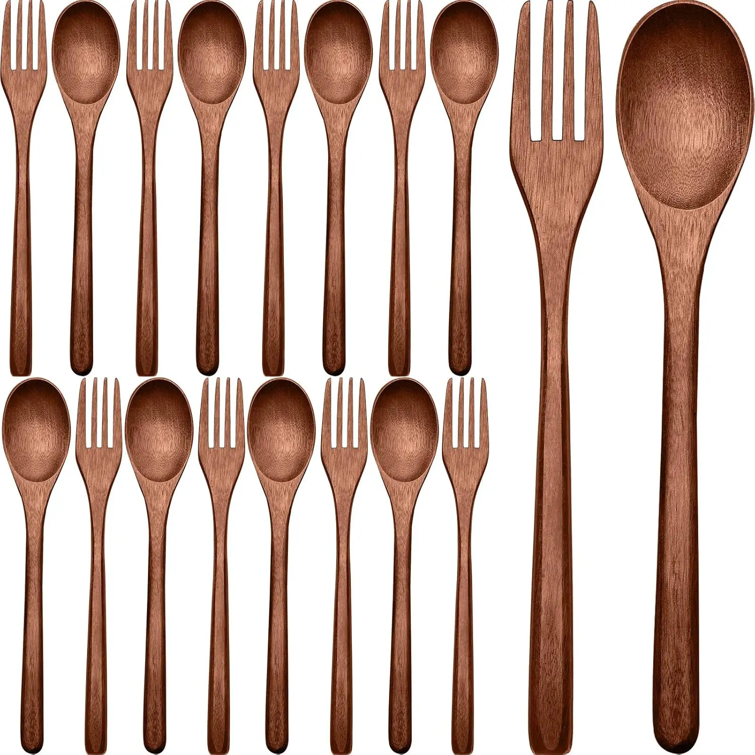 Wooden Spoons Forks Set  Dinner Utensil Set  Flatware Tableware Set Handmade  Cutlery Set Includes  Spoon Fork for Cooking Stirring Eating(16 Pieces)