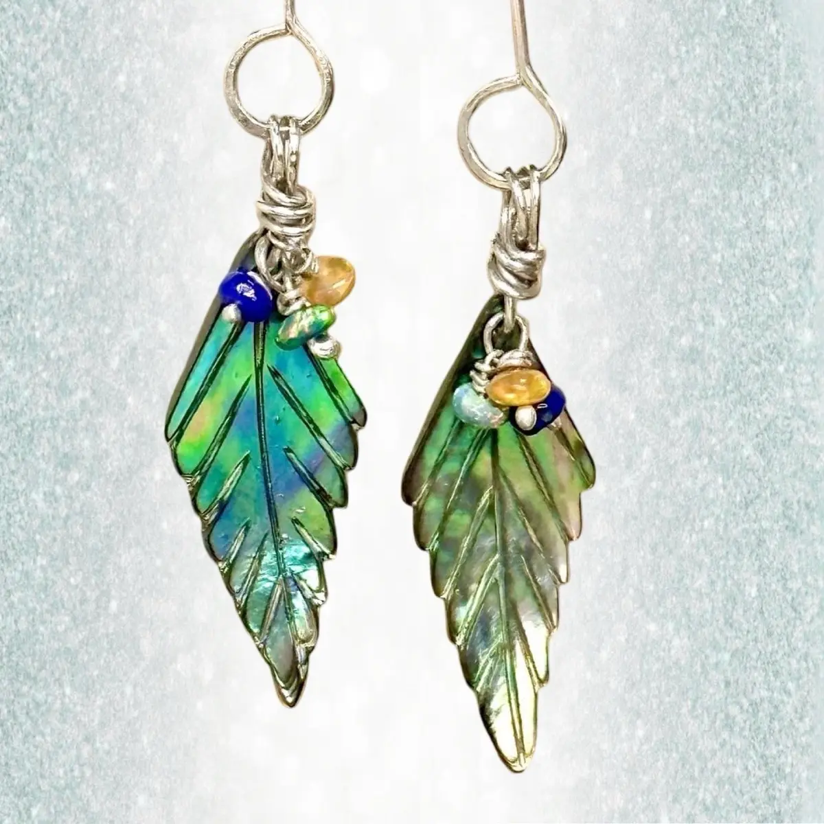 Abalone and Opal Dangle Earrings in .925 Sterling Silver