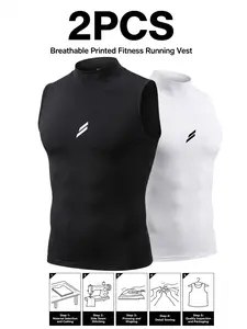 High Neck Tight Fit Sports Tank Top Set, Quick Dry Breathable Men's Sleeveless Shirt, Gym Running Basketball Training Underwear, Colors