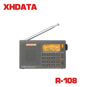 XHDATA R108 Portable Radio AM/FM/SW/LW/Airband Shortwave Radio Receiver Battery Operated with Good Reception, Great Sound Speaker Stereo Alarm Clock External Antenna (Grey)