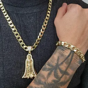 ViOrO 14K Gold Plated 10mm Cuban Link Chain with San Lázaro Pendant for Dairy Use. Electro Laminated Premium Jewelry
