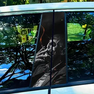 Cartoon Smoking Skull Pattern Car Sticker, Self Adhesive Car B-pillar Sticker, Car Exterior Decoration Accessories for Car Window Glass, Decal For Cars