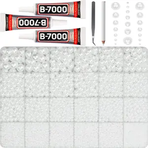 17000Pcs White Half Pearls Beads Flat Back Rhinestones Gems for Crafting Bedazzling Decoration, Mixed Sizes 2-10mm for Shoes Clothes with B7000 Glue