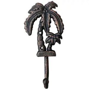 Palm Tree Cast Iron Wall Hooks 8 Inch Copper Durable Craftsmanship for Indoor Outdoor Use Tropical Elegance Style