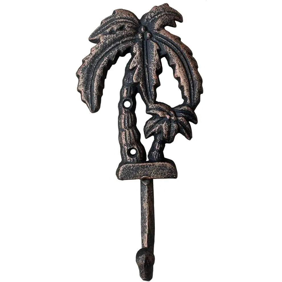 8-Inch Copper Finish Cast Iron Palm Tree Wall Mount Hooks - Vintage Chic, Rust Resistant Home Decor & Supplies, Durable Craftsmanship, Easy Installation, Ideal for Indoor Clothes Hanging, Garage Use, Tropical
