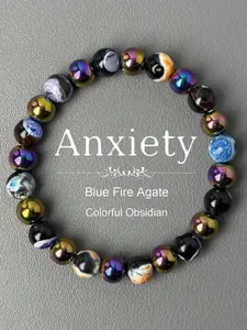 Elegant Blue Fire Agate Bracelet - 8mm Natural Beads For Mental Clarity & Focus, Ideal Gift For Loved Ones, Relax Bracelet, Anti Anxiety Jewelry|Decorative Bracelet|Polished Stone Bracelet, Beads For Bracelets