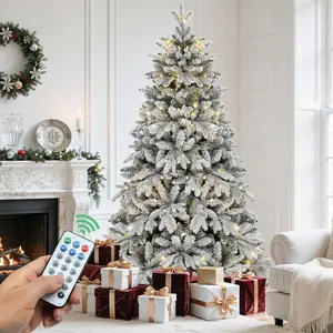 YITAHOME 7.5 FT Flocked Christmas Tree with 1687 PE & PVC Mixed Branch Tips, Remote Controlled Artificial Hinged Canaan Fir Christmas Tree w/ 330 Lights for Home Office Holiday Decor