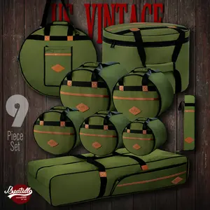 Beatello Vintage Drum Bags Set 9-pcs Set in Classic Olive Green with Durable Straps and Secure Closure