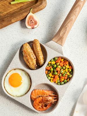Four-Cup Fried Egg Pan, Medical Stone Non-Stick Frying Pan for Breakfast,Divided Egg Omelet Pans Suitable for Gas Stove and Induction Cooker (3-inch eggs)