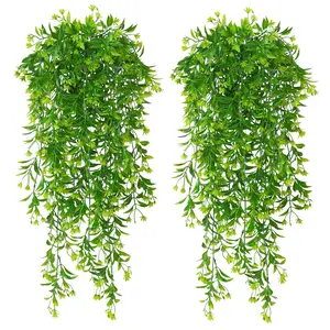 4pcs Artificial Hanging Plants Fern Vine, Faux Plastic Fake Ivy Vine Greenery Garland, Outdoor Indoor Decor for Living Room Garden Wall