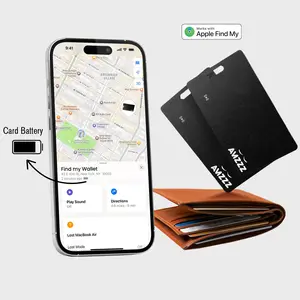 Pack  2  Apple MFi Certified AirTag Tracker Card, Ultra-Slim 0.07in Rechargeable Item Locator with Keychain Hole, Works with Apple Find My, Wallet & Bag Finder, Bluetooth Tracking Card for Keys, Luggage, Backpacks, Pets & More, Travel Essentials
