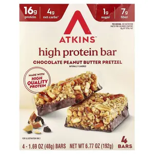 Atkins High Protein Bar, Chocolate Peanut Butter Pretzel, 4 Bars, 1.69 oz (48 g) Each
