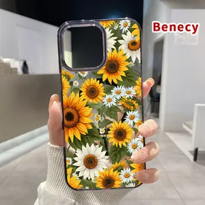 Sunflower Daisy Symphony Pattern Magnetic Phone Case for iPhone 15 16 14 Pro Max 13 12 11 XR XS Plus E Shockproof Lightweight Transparent Protective Soft Cover Supports Wireless Charging