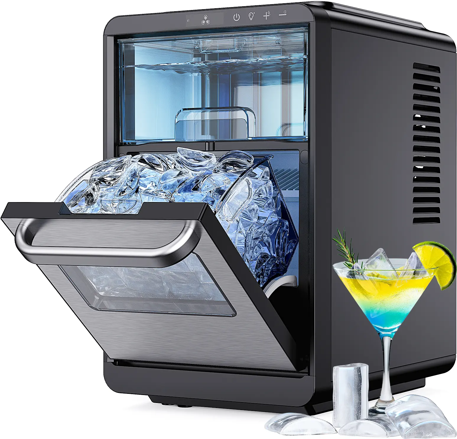Silonn Compact Countertop Icemaker – Crystal-Clear, Slow-Melting Ice, Self-Cleansing Machine with Adjustable Thickness & Timer, Makes 16 Pcs in 15 Mins, Up to 2000 Cubes Daily