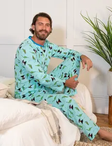 Mens Loose Fit Blue Dinosaur Pajamas
