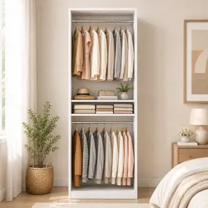 25''W Freestanding Closet System with 2 Hanging Rods, Modular Walk-in Closet Organizer Wardrobe Closet Rack with Adjustable Shelves, Space-Saving Clothes Armoire