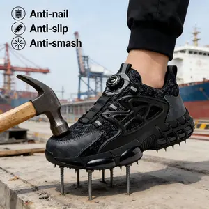 Men's Grey Safety Work Sneakers - Steel Toe Swivel Button Contrast Mesh Puncture Proof Smash Proof 2026 Summer labor shoes