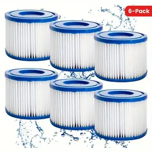 6-Pack Type VI Spa Filter Cartridges - Durable, Compatible Replacement for Inflatable Hot Tub Pumps (SaluSpa, Bestway, Intex)
