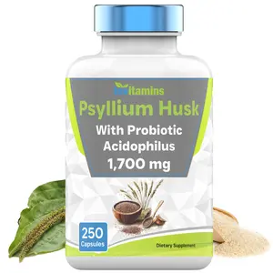 tnvitamins Psyllium Husk Capsules | 1700 MG - 250 Capsules | with Probiotic Acidophilus | Extra Strength Soluble & Dietary Fiber Supplement | Supports Digestive Health