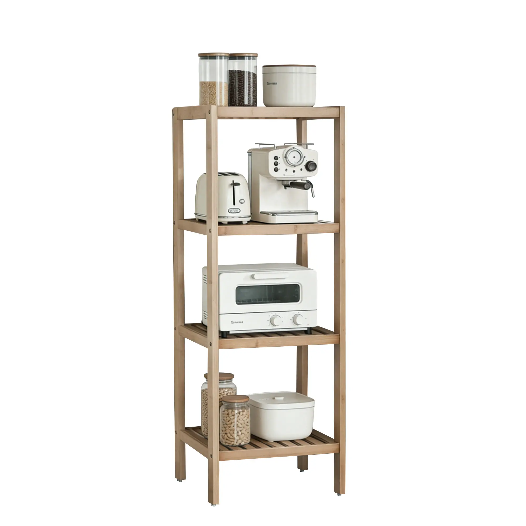Garvee Freestanding Bamboo Storage Shelf, 4-Tier Square Open Display Shelving Unit 33×33×98 cm - Space-Saving Lightweight Rack for Bathroom/Living Room/Entryway/Kitchen/Balcony - Easy Assembly