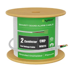 2-Conductor Fire Security Alarm Control Cable Wire, Multiple AWG Options (18AWG, 16AWG, 22AWG, 14AWG), Plenum-Rated CMP/CL3P, Stranded Bare Copper, UL/ETL Listed, RoHS Compliant, Indoor/Outdoor Low Voltage Applications