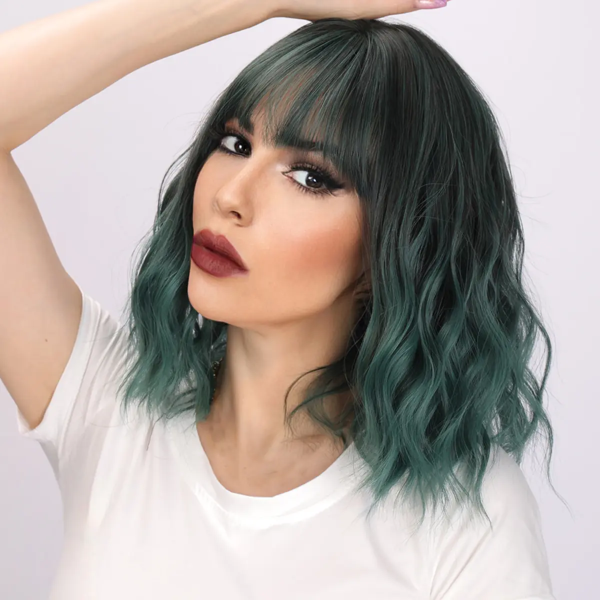 【Bella】 Short Bob Curly Wig - Dark Green - 16 Inch | SM170-3 | Popinrow