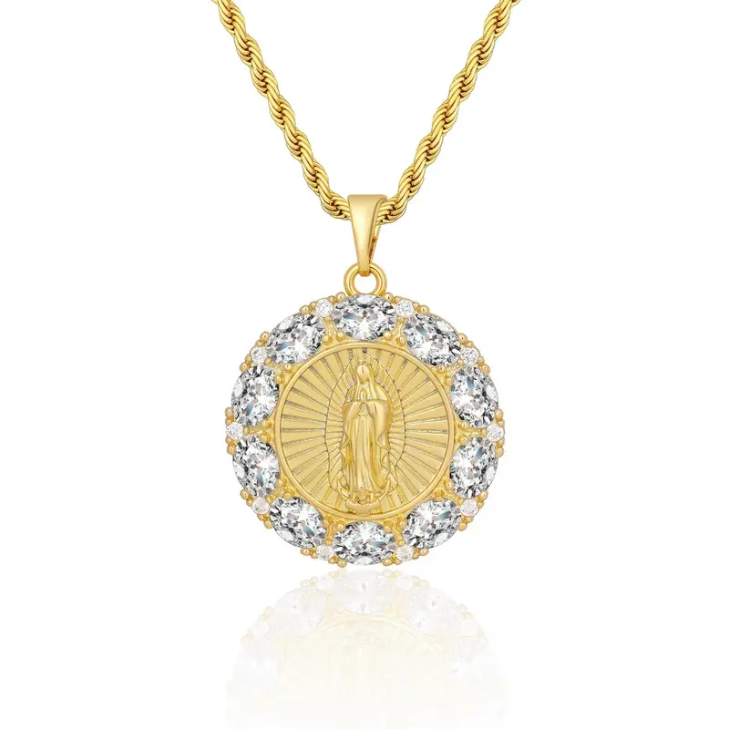 MYTYS Virgin Mary Necklace with Cubic Inlay Pendant Cuban Link Design Faith Jewelry Gift for Adults Men Women & Teens Stylish Accessory