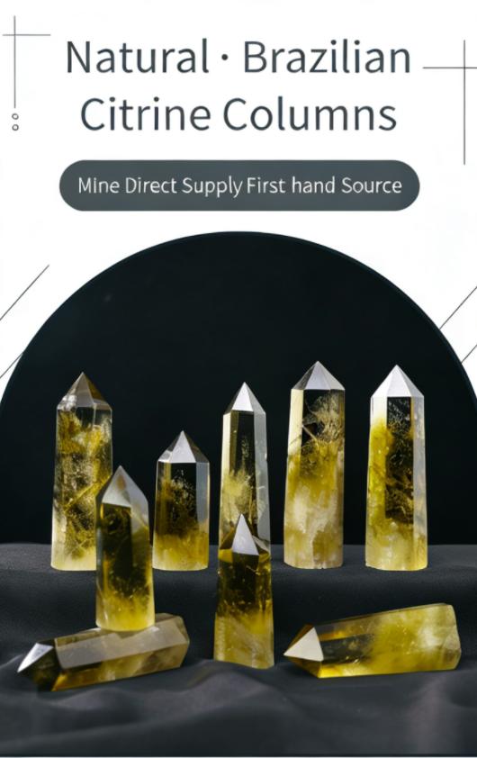 Natural Brazilian Citrine Point Crystal Tower Polished Hexagonal Wand 0.71-0.87 Inch Diameter 1.97-3.54 Inch Height Yellow Energy Healing Stone for Home Decor Anti-oxidation Fade-resistant Long-lasting Hand-polished Craft