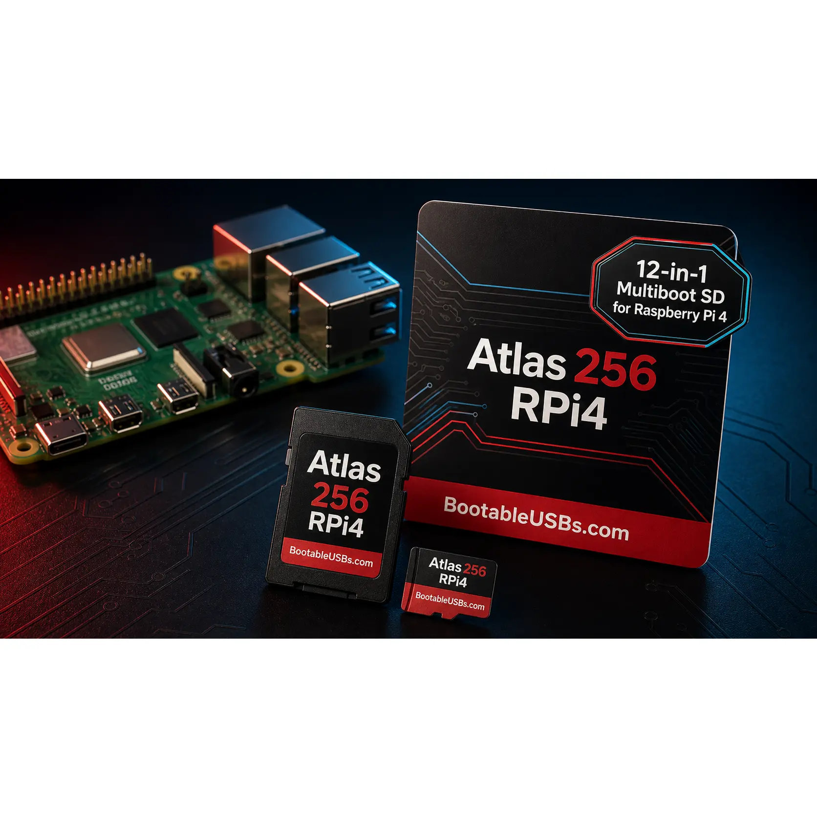 Atlas 256 RPi4 | 12-in-1 Raspberry Pi 4 Multiboot SD Card