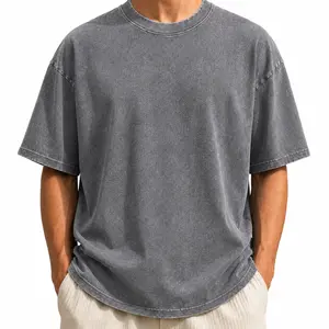 Men's 1/4 Pack Grey Oversized Acid Wash Cotton Tshirt, Vintage Heavyweight Loose Fit Tee, Comfortable Gym Workout & Retro Streetwear Top outfits Baggy