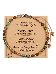 Daily Reminder God Loves You Bracelet - Turquoise & Gemstone Prayer Beads with Cross, Inspirational Scripture Jewelry Gift