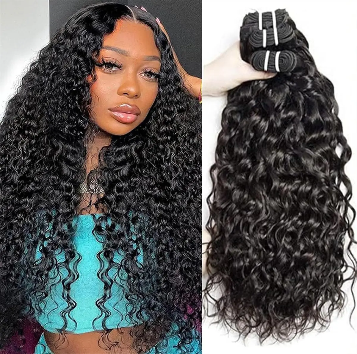 Human Hair Bundles 10A Curly Bundles Human Hair Water Wave  100% Unprocessed Brazilian Virgin Hair Wet and Wavy Bundles Human Hair