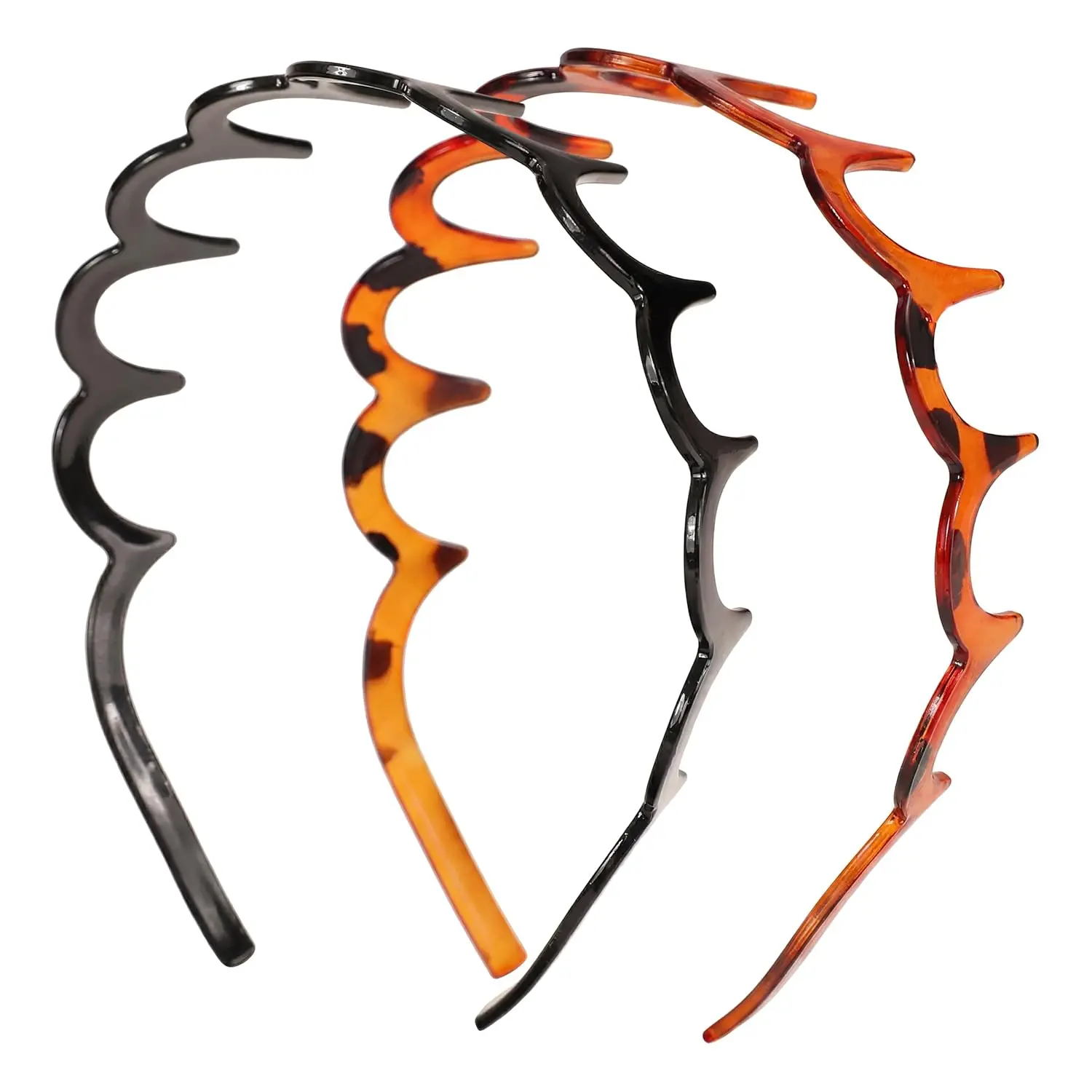2 Pack Wavy Zig Zag Headbands for Women, Acetate Tortoise Shell & Black Hair Band with Teeth, Non-Slip Comb Grip Adds Texture, Engagement, Business, Any, Chic Headbands, Plastic