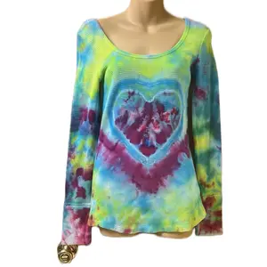 (152) Rainbow Heart Lace Back Tie Dye Shirt s/m Women's Long Sleeve Top